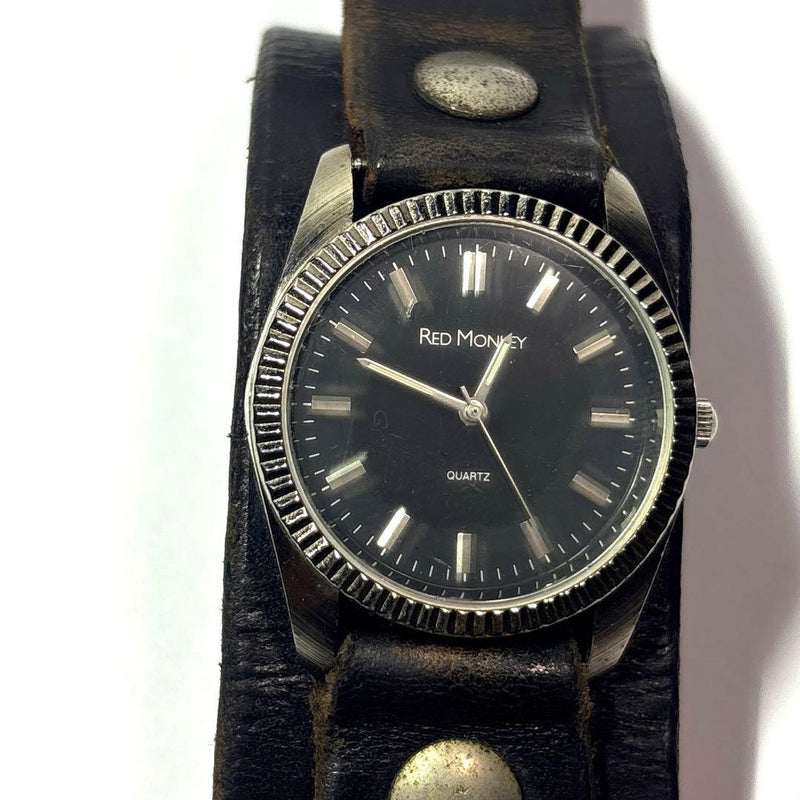 RED MONKEY Quartz Movement Watch 35mm Wide Case Wrap Around Leather Watch Band