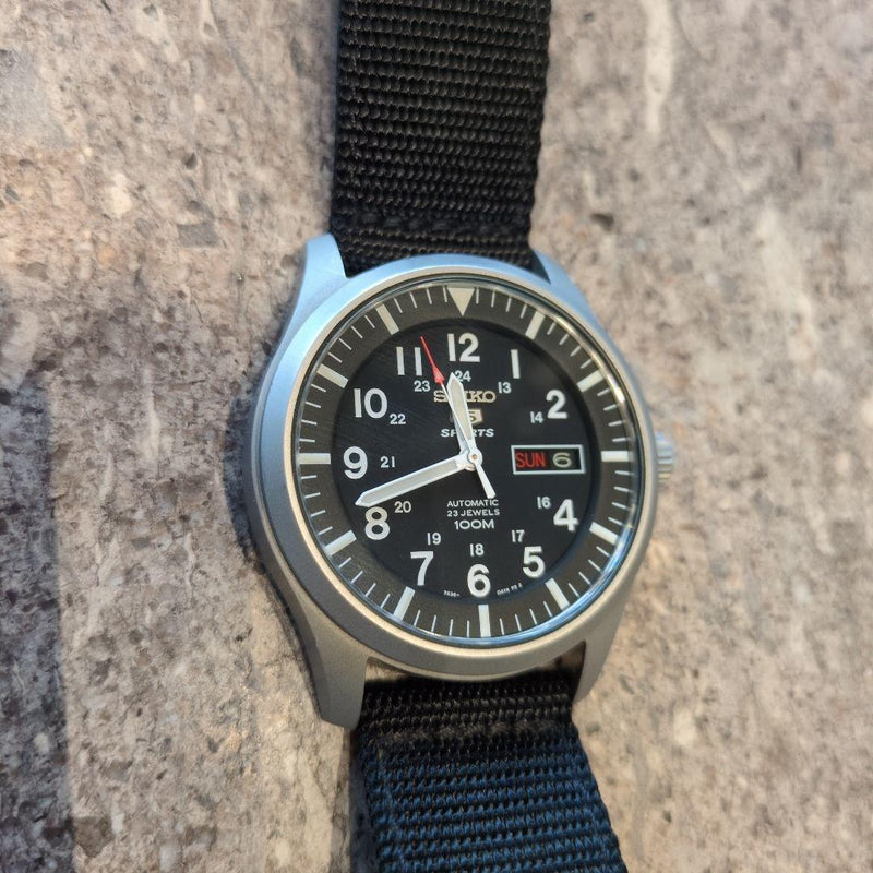 SEIKO 5 SPORTS Automatic Watch Black Dial 100M Water Resistant Exhibition Back
