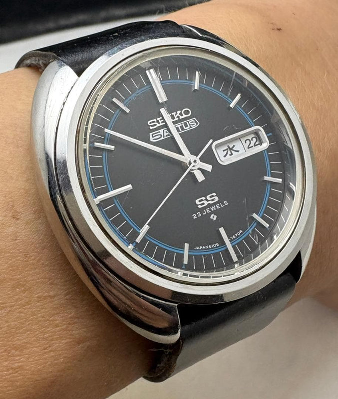 SEIKO 5 ACTUS 6106-7470 Automatic Day-Date 38mm Leather Band Mens 1971 Watch
