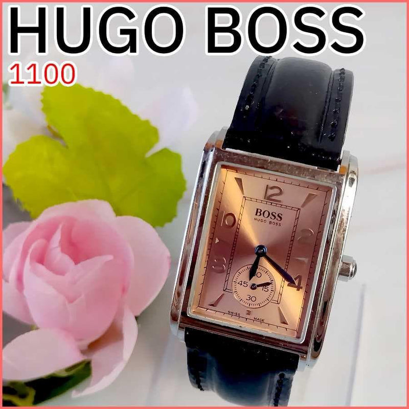 HUGO BOSS Metropolis 1100 Mens Quartz Square Watch 39.5x30mm Pink Gold Leather
