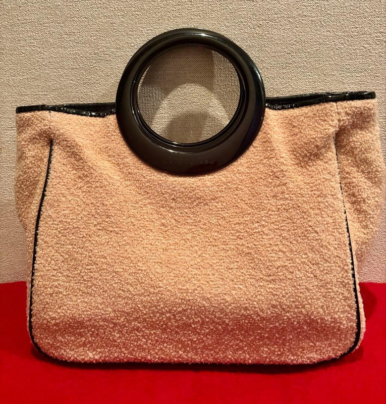 BALENCIAGA City Handbag Beige Brown Black Terry Cloth Patent Leather Acetate