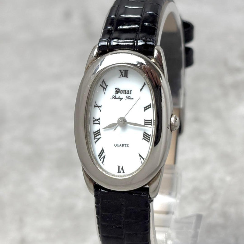 Donar DN-0007 Watch Sterling Silver SV925 Oval 33.1x21.2mm White Roman Black