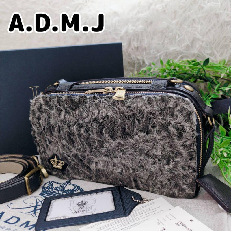 ADMJ Persiano Wallet Shoulder Bag 2-Way Lamb Fur Leather 22cm 13cm 8cm 12 Card