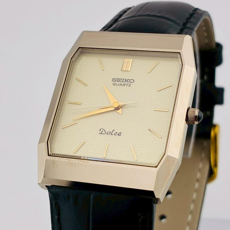 SEIKO DOLCE 6030-5530 Quartz Square Tank Watch 27mm Gold Silver Black 80s