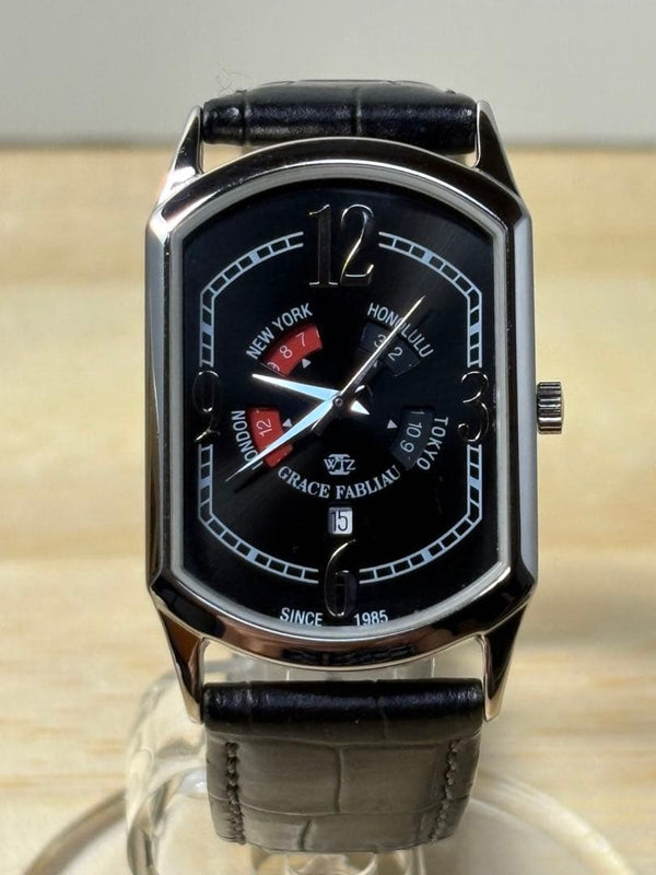 GRACE FABLIAU Watch Quartz Swiss Movement Square Italian Case Black Dial