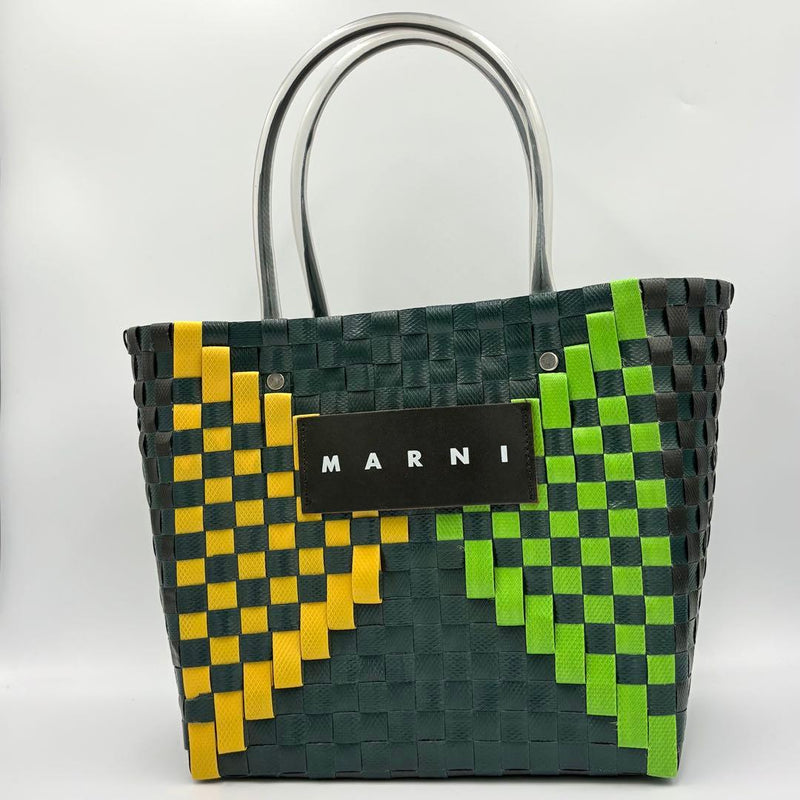 MARNI MARKET Mini Square Picnic Bag 21cm Mosaic Green Polypropylene Leather