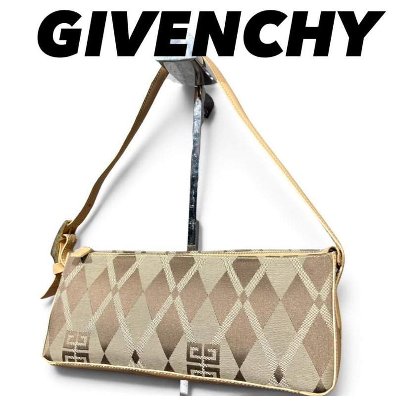 GIVENCHY Shoulder Bag Accessory Pouch All-Over Logo Beige 9.8x3.9x3.9in