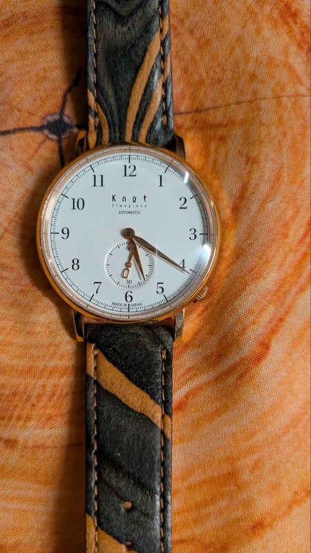 Knot AT-38 Automatic Watch White Dial Pink Gold Stainless Steel Brown Leather