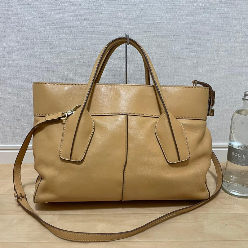 TODS Leather 2way Handbag Beige W36cm H24cm D13cm Shoulder Strap Crossbody