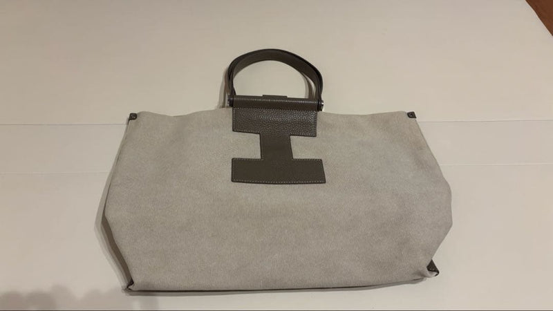 IACUCCI Black Leather H-Logo Sorbet Canvas Material Tote Bag M Size Canvas