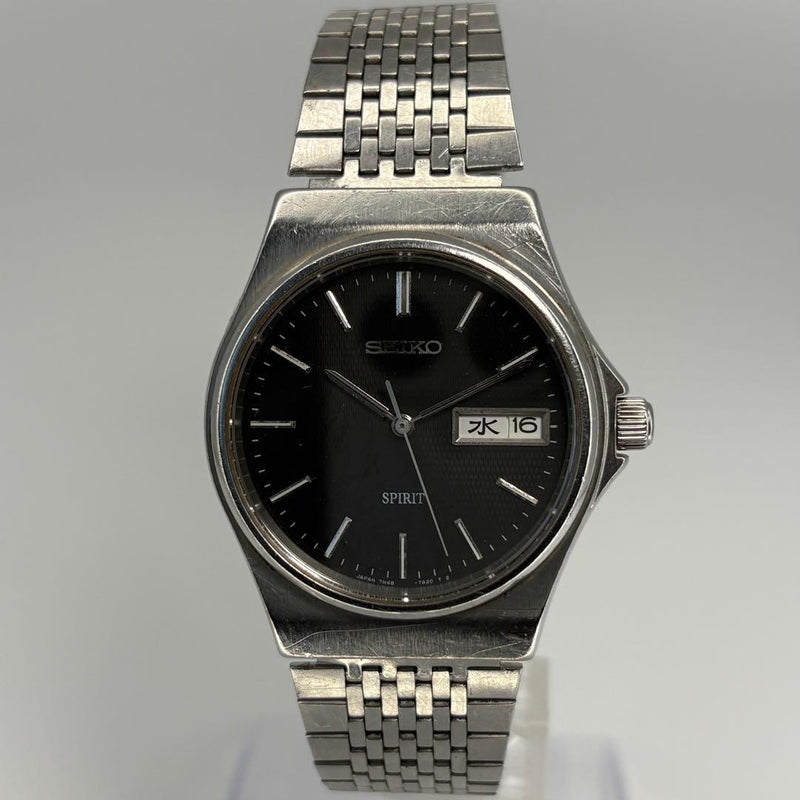 Seiko Spirit Quartz Watch Black Dial Stainless Steel 35mm Mens 1990s New Battery