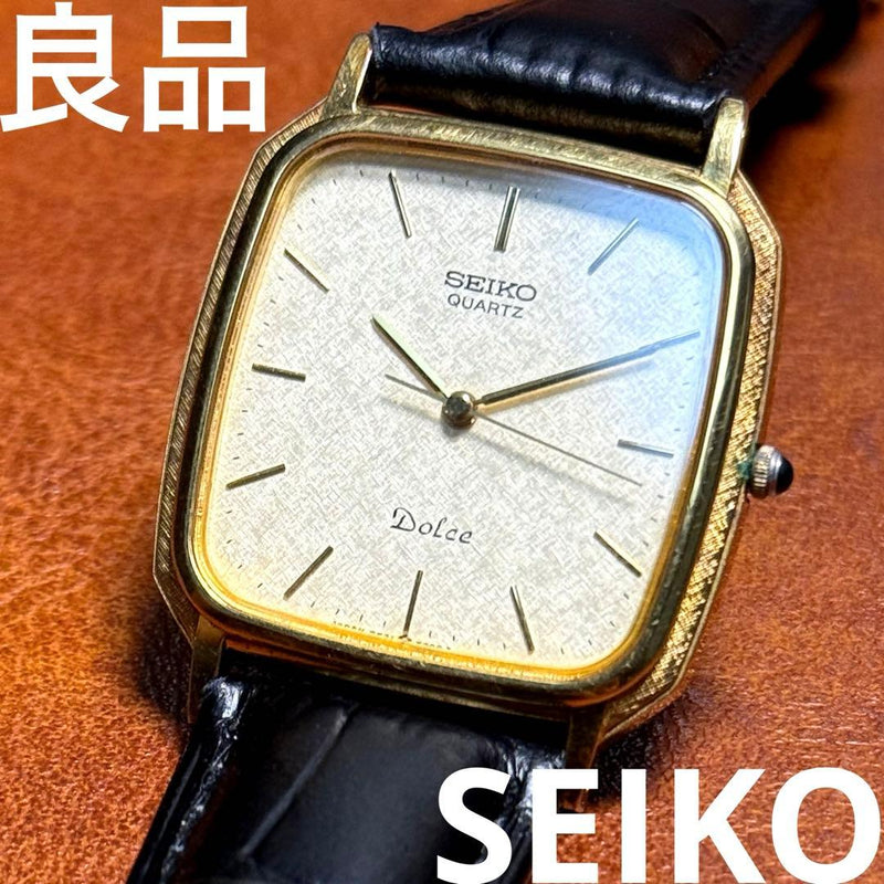 SEIKO DOLCE 9531-5000 Quartz Watch Square 35x28mm Gold Leather 17mm 1981