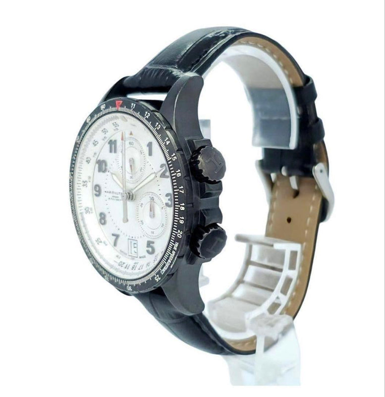 HAMILTON Khaki H776820 Quartz Chronograph Watch White Dial Black Case Bezel