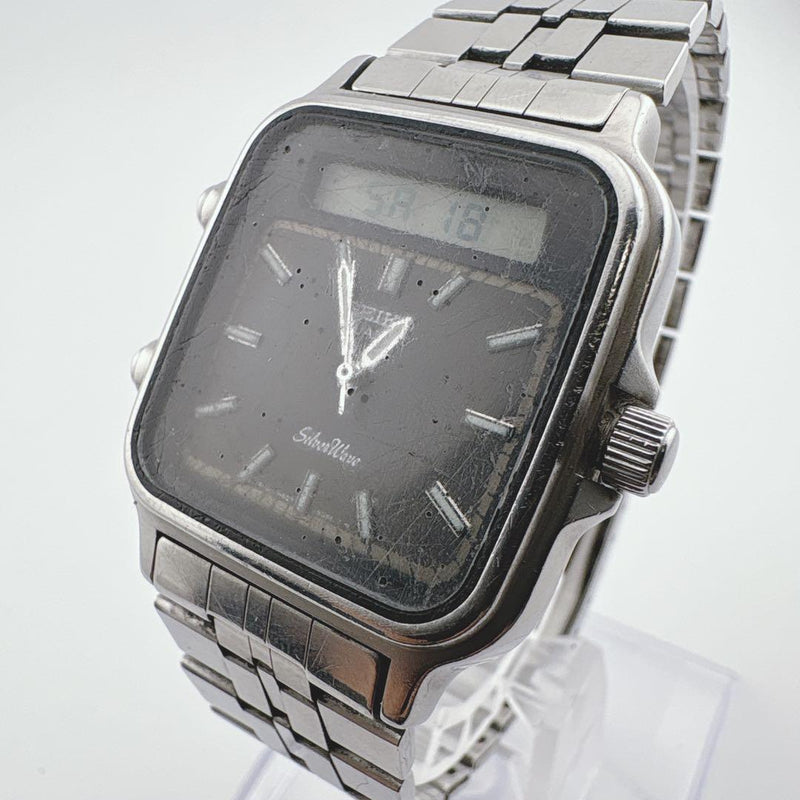 SEIKO SilverWave Quartz AnaDigi Stainless Steel Black Dial 1980s Day Date Watch