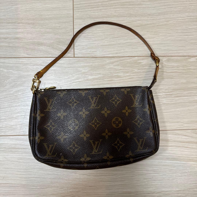 Louis Vuitton Pochette Accessoires Monogram Brown Leather 2001 Shoulder Strap