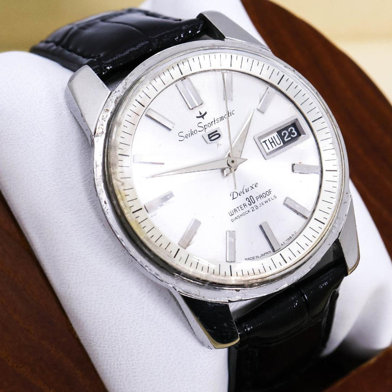 Seiko 5 Sportsmatic Deluxe 7619-7060 Automatic 37mm Silver Case Black Dial