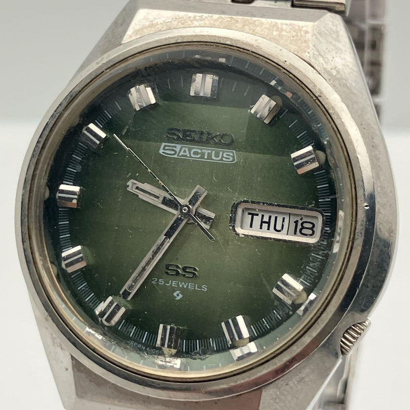 Seiko 5Actus SS 6106-7690 Automatic 25J Gradient Blue Day-Date Cut Glass Watch