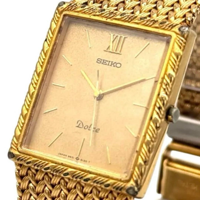 SEIKO Dolce 9531-5100 Quartz Gold 25mm Square Champagne Mesh Mens Watch