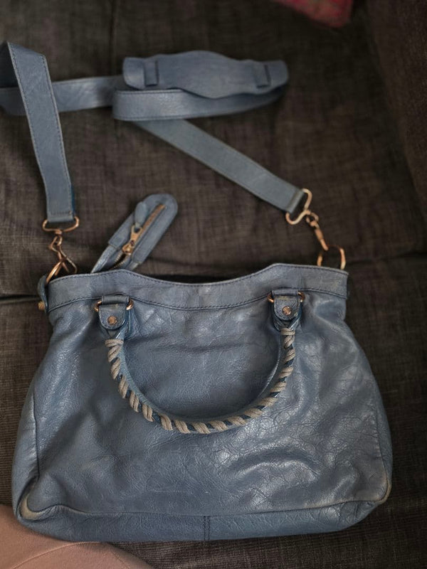 BALENCIAGA The First Blue Leather Studded 2-Way Shoulder Bag 32-33cm W 6cm D