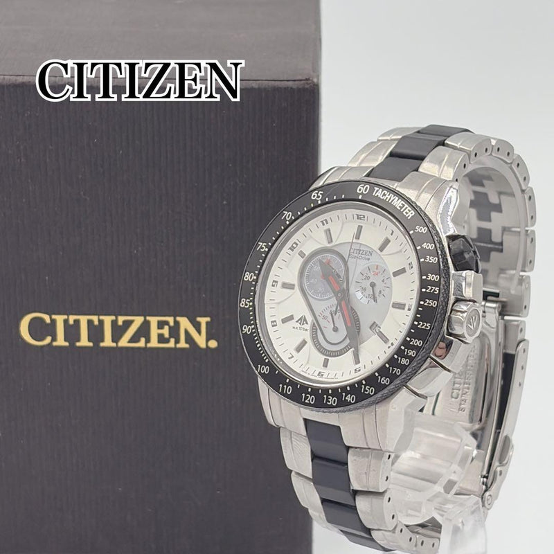 CITIZEN Eco-Drive H500-S055181 Chronograph Tachymeter White Dial Black Bezel