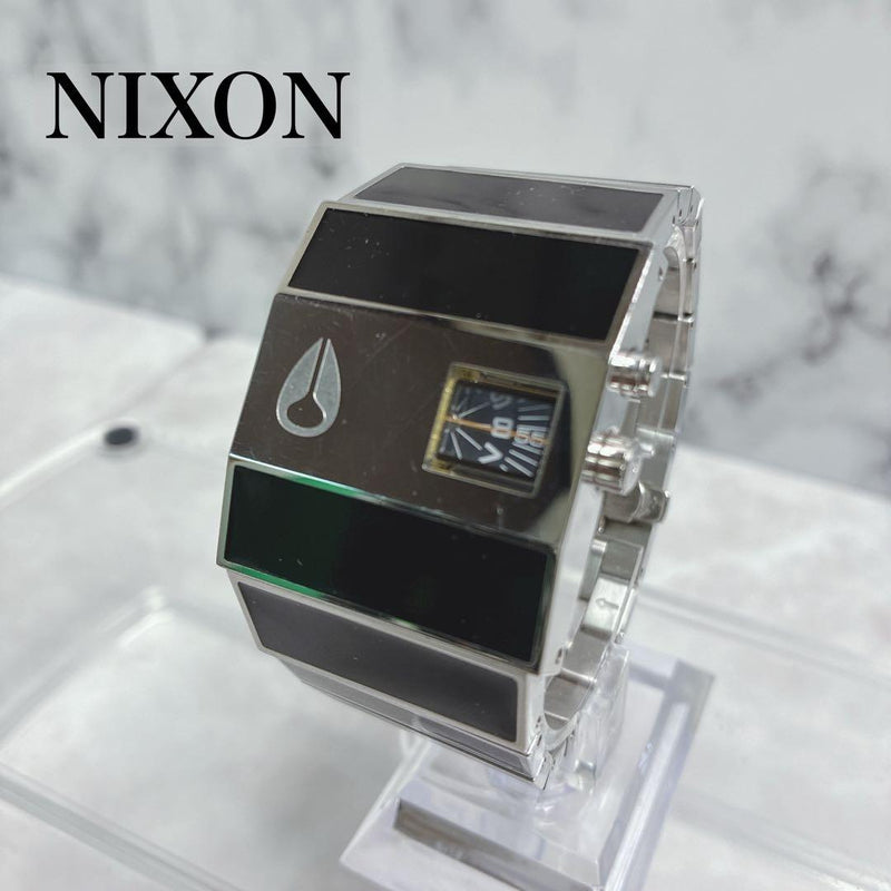 Nixon The Rotolog Mens Quartz Watch Black Silver Tone Bracelet 17cm Wrist