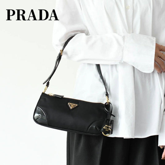 PRADA m1 Black Nylon Leather Triangle Logo Shoulder Bag W23.0 H10.0 D5.5cm