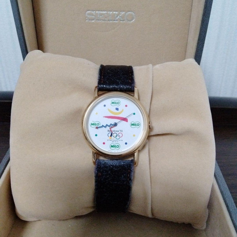 Seiko ALBA V501-6B90 Quartz 1992 Barcelona Olympics MILO Gold Case White Dial
