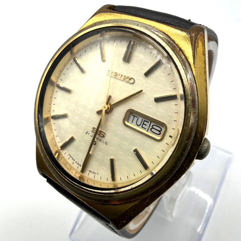 SEIKO 6306-8050 Automatic Stainless Steel 21 Jewels White Ivory Dial Day Date