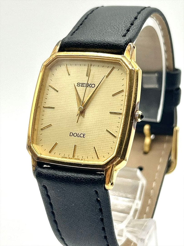 SEIKO DOLCE 8J41-5000 Mens Thin Quartz Wristwatch 28mm 30m WR GP Steel 5J