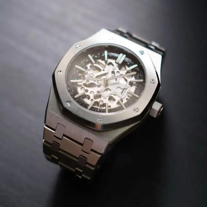 Automatic Watch 41mm Stainless Steel Octagonal Bezel Black Skeleton NH70A