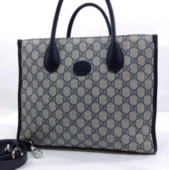 Gucci GG Small Tote Bag 659983 2-Way Shoulder Leather PVC Navy 31x25x14cm