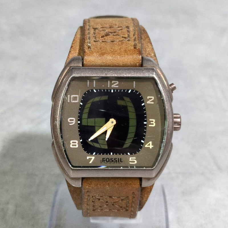 FOSSIL Big Tic BG-2194 Watch Ana-Digi Square Brown Wide Leather Silver
