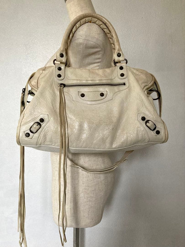 Balenciaga The City 115748 Leather Off-White 2way Handbag W37.5cm H23cm D13cm