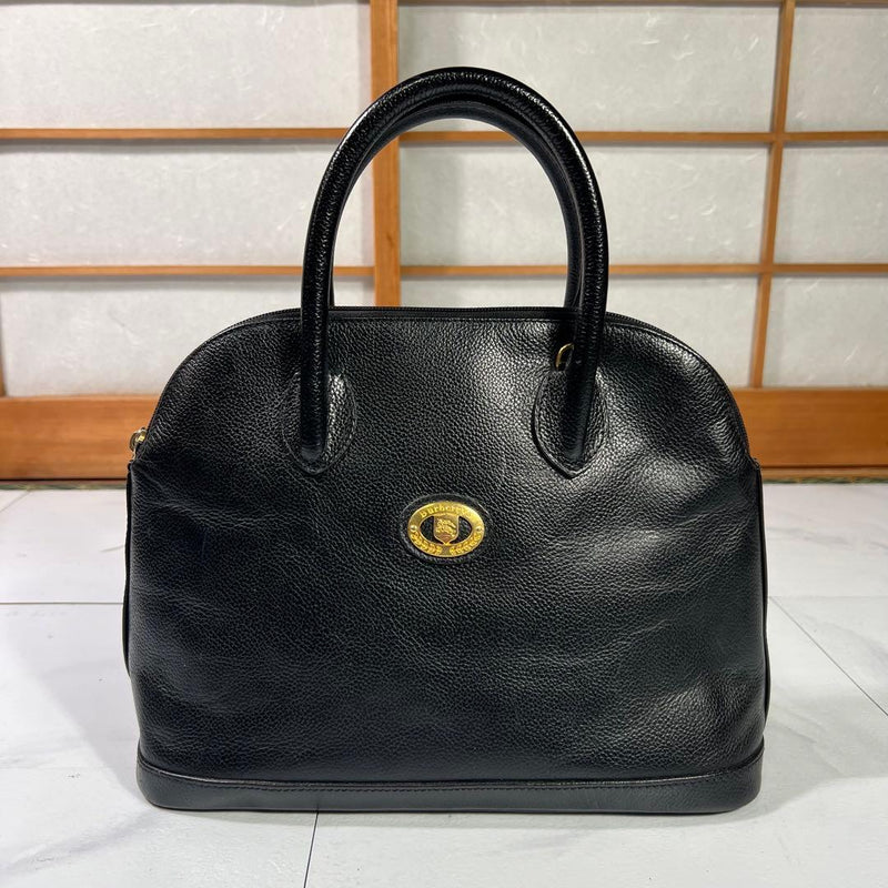 BURBERRY Nova Check Leather Handbag Black Gold Hardware 30cm W 23cm H 11cm D