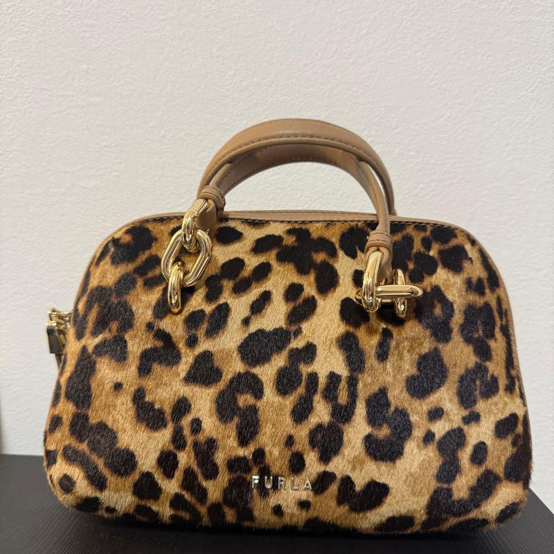 FURLA Leopard Print Harako Beige Leather Handbag Italy Mini WB01066BX2264 2533S