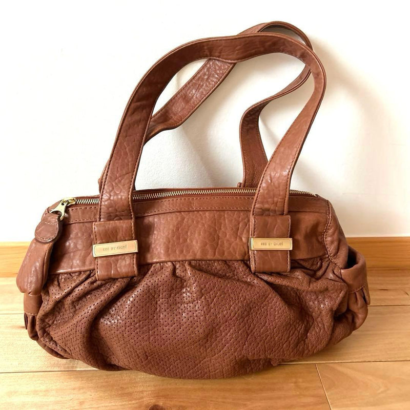 SEE BY CHLOE Brown Soft Leather 2-Way Handbag H20cm W38cm D10cm Logo Hardware