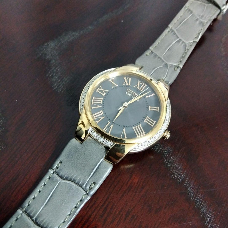 CITIZEN E031-S080509 Eco-Drive 34.6mm Mens Gold Rhinestone Croco Leather Watch