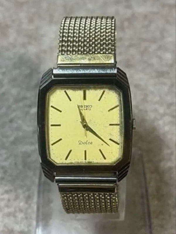 SEIKO Dolce 5931-5430 Quartz Watch Gold-tone Dial Mesh Band Square Case 18cm