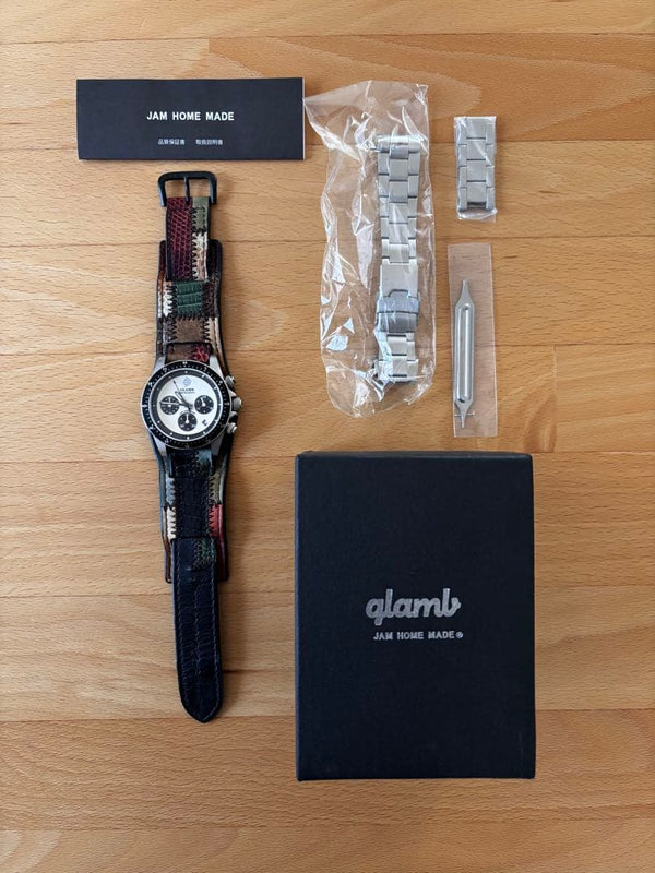 glamb JAM HOME MADE Chronograph Watch Quartz Patchwork Leather Belt Bracelet