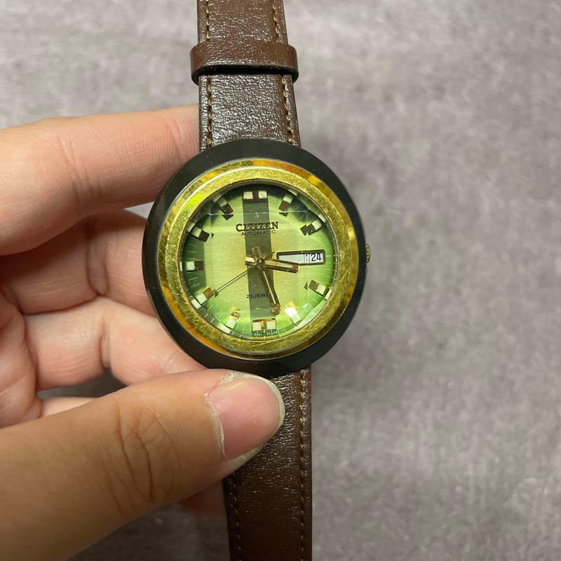 CITIZEN CUSTOM V2 Automatic Movement Watch 1974 Gold Brown Date Display Working
