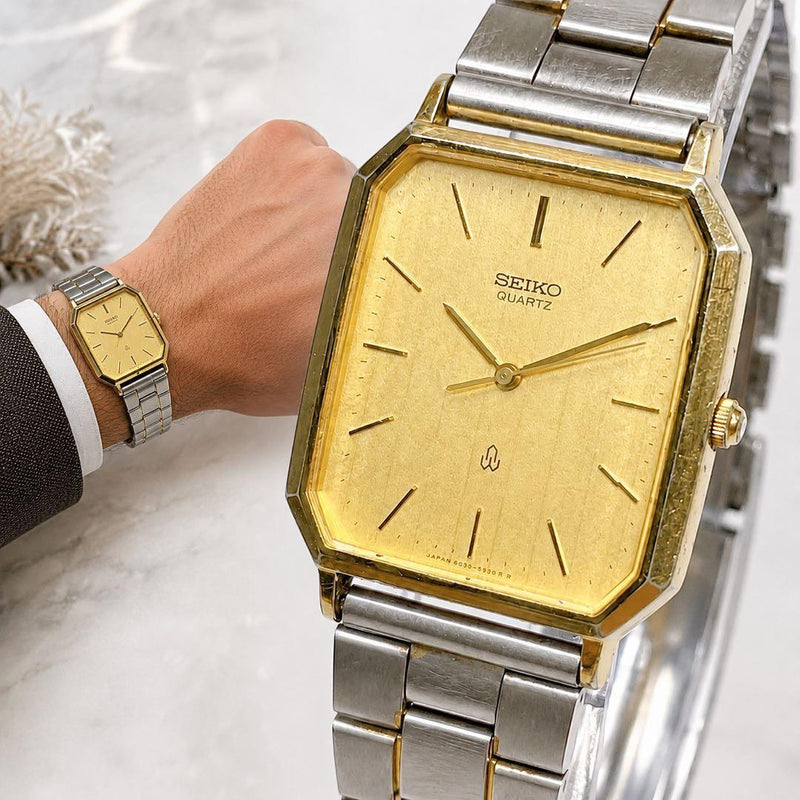 SEIKO Chariot 6030-5470 Quartz Watch Two Tone 27.2mm Octagon Champagne Dial