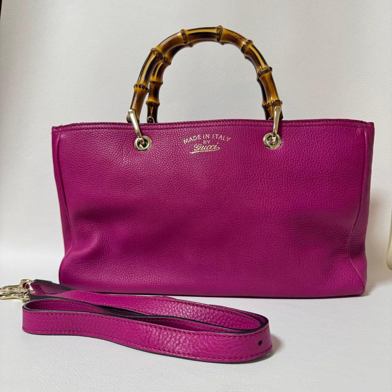 GUCCI Bamboo Shopper 2-Way Bag Fuchsia Pink Leather Bamboo Handle 33x20x13cm