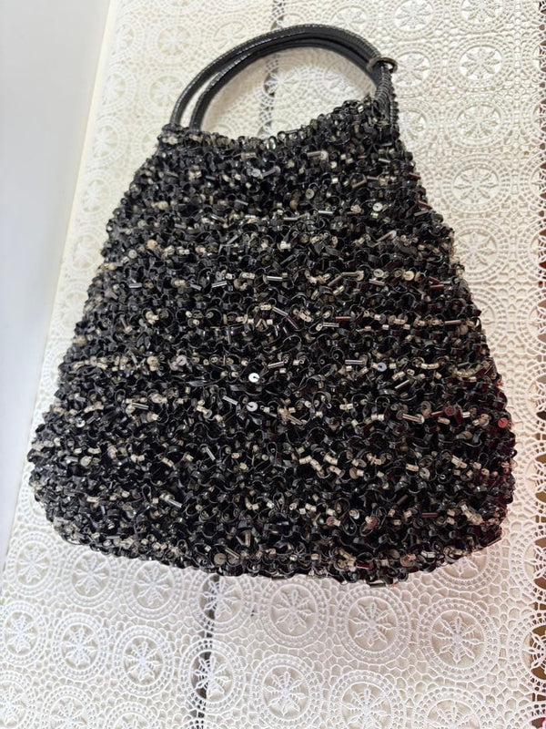 ANTEPRIMA Black Beaded Knit Tote Bag Double Handles 9.8x9.4in Lined Womens
