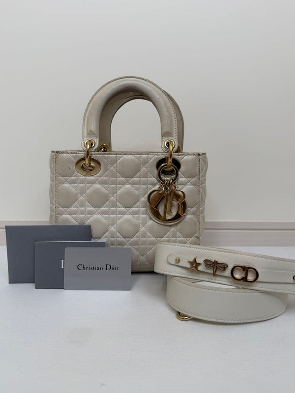 Dior Lady Dior My ABCDior Handbag White Canage Lambskin 20x18x8cm Gold Charms