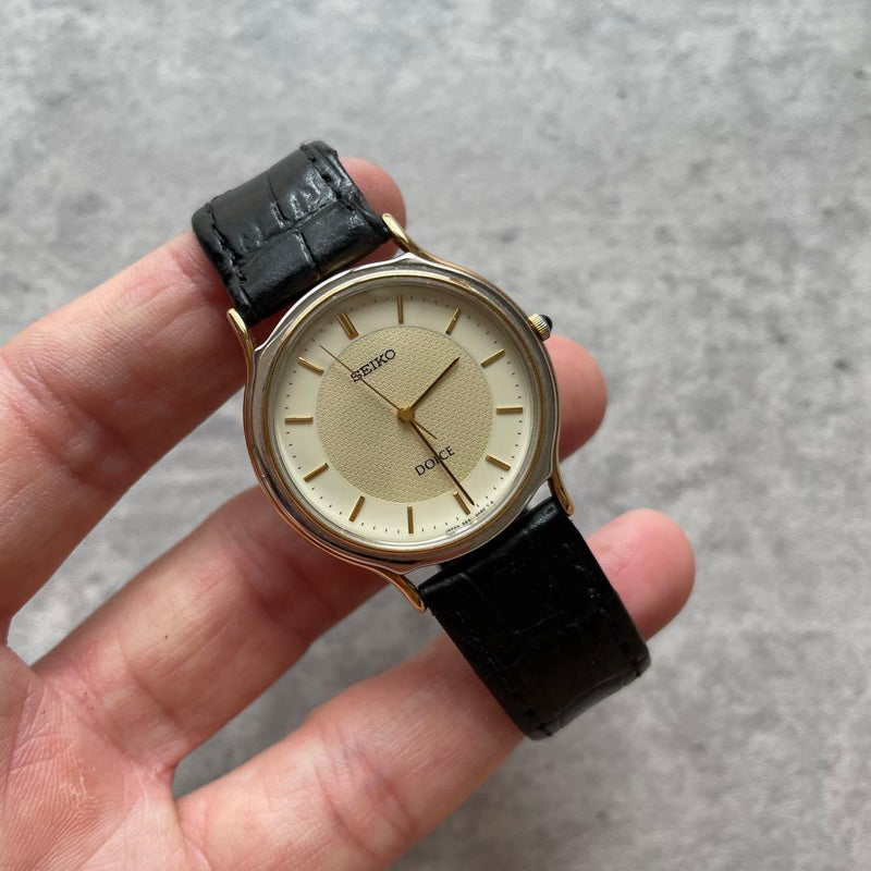 SEIKO DOLCE 5E61-0A20 High-precision Quartz Champagne Gold Combi Leather Watch