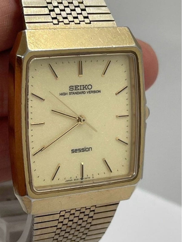 SEIKO SESSION 5E31-5A60 Mens Quartz Gold Tone Metal Tank Square Gold Dial Watch