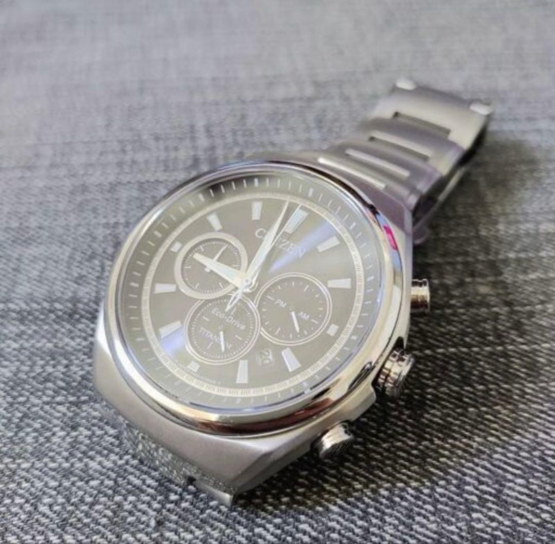Citizen Attesa Eco-Drive Radio Solar Titanium Chronograph Black Dial Watch