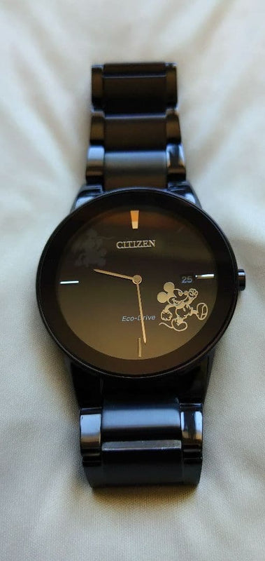 CITIZEN Eco-Drive Mickey Mouse Watch Black Stainless Steel White Luminous Dial