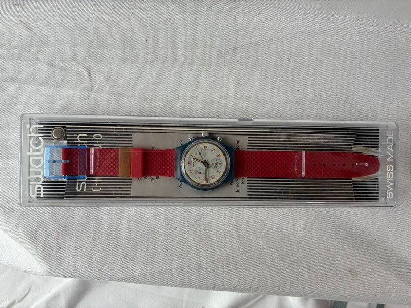 Swatch SCN103 JFK Quartz Chronograph Wristwatch 37mm 1992 With Box Papers