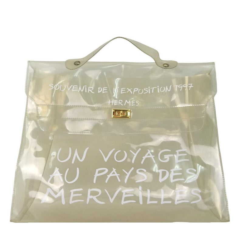 HERMES Kelly Vinyl Hand Bag Clear Gold 39x29x11cm Limited 1997 268709